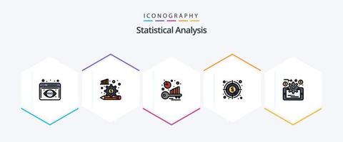 paquete de iconos de 25 líneas completas de análisis estadístico que incluye gestión de datos. dinero. evaluación comparativa grafico. moneda vector