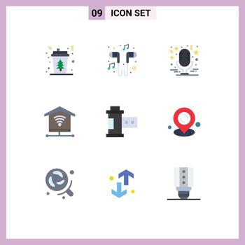 Pictogram Set of 9 Simple Flat Colors of signal security smartphone music mic Editable Vector Design Elements