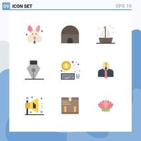 Pictogram Set of 9 Simple Flat Colors of economy mouse ocean tool ink Editable Vector Design Elements