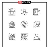 9 Universal Outlines Set for Web and Mobile Applications food wedding business heart compass Editable Vector Design Elements