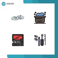 Set of 4 Vector Filledline Flat Colors on Grid for galaxy computer system bath office Editable Vector Design Elements