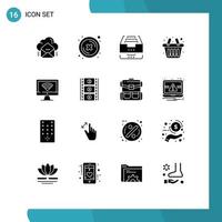 Set of 16 Modern UI Icons Symbols Signs for computer cart button basket document Editable Vector Design Elements