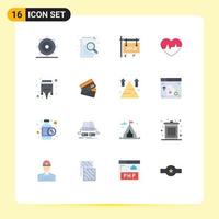 16 User Interface Flat Color Pack of modern Signs and Symbols of connector beat sign pulse heart Editable Pack of Creative Vector Design Elements