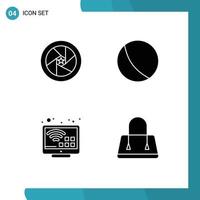 Universal Icon Symbols Group of 4 Modern Solid Glyphs of celebrity internet superhero ball tv Editable Vector Design Elements