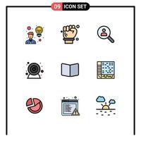 Pictogram Set of 9 Simple Filledline Flat Colors of book web camera browse web cam search Editable Vector Design Elements