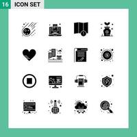 Universal Icon Symbols Group of 16 Modern Solid Glyphs of like heart alert tree growth Editable Vector Design Elements