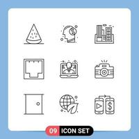 9 Thematic Vector Outlines and Editable Symbols of network ethernet mind connection building Editable Vector Design Elements