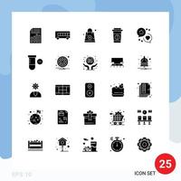 Pack of 25 Modern Solid Glyphs Signs and Symbols for Web Print Media such as like advertising online food coffee Editable Vector Design Elements