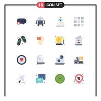 Flat Color Pack of 16 Universal Symbols of spa shoes teamwork footwear grid Editable Pack of Creative Vector Design Elements