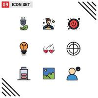 9 Creative Icons Modern Signs and Symbols of bulls eye heart switch love biochemistry Editable Vector Design Elements