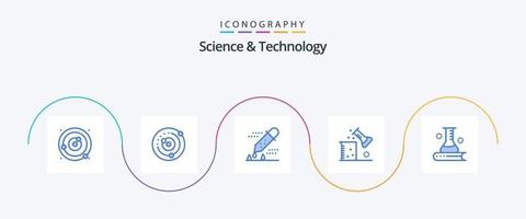 Science And Technology Blue 5 Icon Pack Including science information. science and education. pipette dropper. scientific research. science lab vector