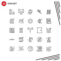 User Interface Pack of 25 Basic Lines of memory chip strawberry blade power Editable Vector Design Elements