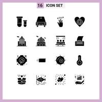 16 Universal Solid Glyphs Set for Web and Mobile Applications administration heart hand cursor world ecology Editable Vector Design Elements