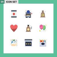 Group of 9 Flat Colors Signs and Symbols for bag beat yen love bag Editable Vector Design Elements