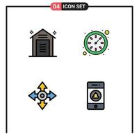 Group of 4 Filledline Flat Colors Signs and Symbols for e commerce map storehouse time navigation Editable Vector Design Elements