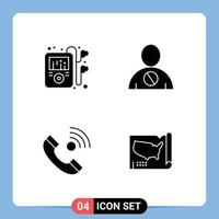 Modern Set of 4 Solid Glyphs and symbols such as multimedia contact avatar denied incoming Editable Vector Design Elements