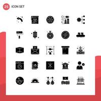 25 Thematic Vector Solid Glyphs and Editable Symbols of waste gas fly factory tank Editable Vector Design Elements