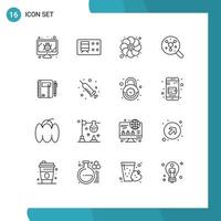 Universal Icon Symbols Group of 16 Modern Outlines of note workbook gras science atom Editable Vector Design Elements