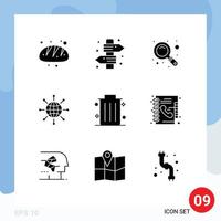 Mobile Interface Solid Glyph Set of 9 Pictograms of business earth travel world connect Editable Vector Design Elements