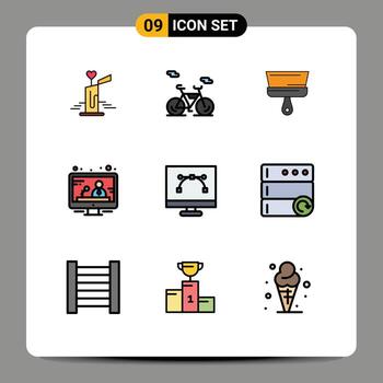 Modern Set of 9 Filledline Flat Colors and symbols such as graphic design design and coding paint bezier tool media Editable Vector Design Elements