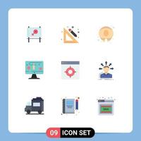 Group of 9 Flat Colors Signs and Symbols for target medical food application display Editable Vector Design Elements