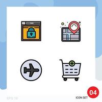 Universal Icon Symbols Group of 4 Modern Filledline Flat Colors of login success layout map airplane Editable Vector Design Elements