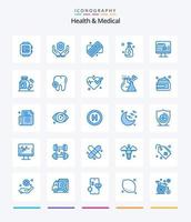 salud creativa y paquete médico de 25 íconos azules como el calendario. pantalla. médico. médico. rociar vector