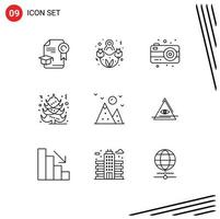 Group of 9 Modern Outlines Set for eye landscape photo hill xmas Editable Vector Design Elements