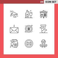 Set of 9 Modern UI Icons Symbols Signs for tube healthy conference food receive Editable Vector Design Elements