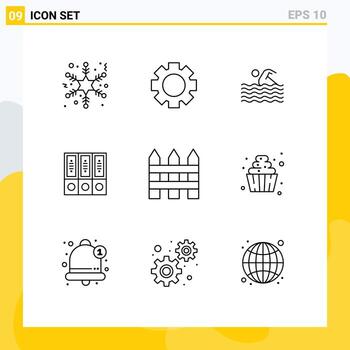 Outline Pack of 9 Universal Symbols of barricade documents swim database archive Editable Vector Design Elements