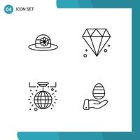 Line Pack of 4 Universal Symbols of beach celebration diamond decoration egg Editable Vector Design Elements