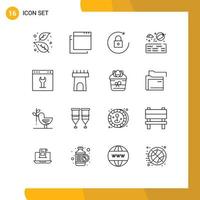 Set of 16 Modern UI Icons Symbols Signs for setting interface lock gear park Editable Vector Design Elements