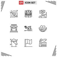 Pack of 9 Modern Outlines Signs and Symbols for Web Print Media such as forecast analytics winner chinese bridge Editable Vector Design Elements