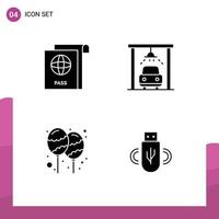 4 Thematic Vector Solid Glyphs and Editable Symbols of document party car balloon usb Editable Vector Design Elements