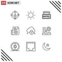 Universal Icon Symbols Group of 9 Modern Outlines of lock internet journey tools folder Editable Vector Design Elements