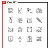 Group of 16 Outlines Signs and Symbols for youtube record investment video sync Editable Vector Design Elements