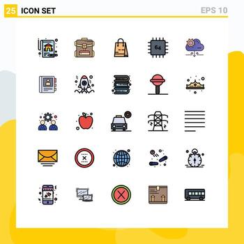 Editable Vector Line Pack of 25 Simple Filled line Flat Colors of setting hardware ecommerce gadget computers Editable Vector Design Elements