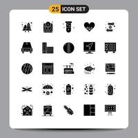 Mobile Interface Solid Glyph Set of 25 Pictograms of coin like biochemistry love laboratory Editable Vector Design Elements