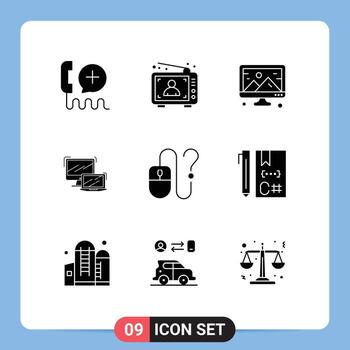conjunto moderno de 9 pictogramas de glifos sólidos de elementos de diseño vectorial editables de macbook business man computer computer vector