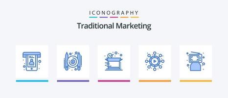 paquete de iconos azul 5 de marketing tradicional que incluye computadora. blogger caja. viral. red. diseño de iconos creativos vector