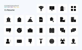 paquete de iconos de glifos sólidos de currículum de 25 cv vector