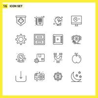 16 Universal Outlines Set for Web and Mobile Applications vehicle configuration setting head video game Editable Vector Design Elements