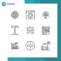 9 Universal Outline Signs Symbols of text bold development touch here ok Editable Vector Design Elements