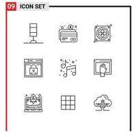 Pack of 9 creative Outlines of art lock fan passward web Editable Vector Design Elements