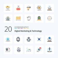 20 Digital Marketing And Technology Flat Color icon Pack like globe image human camera technology vector