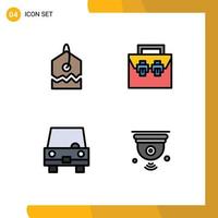 4 User Interface Filledline Flat Color Pack of modern Signs and Symbols of label taxi bag material transportation Editable Vector Design Elements