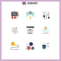 Set of 9 Modern UI Icons Symbols Signs for hosting web help celebration fireworks Editable Vector Design Elements