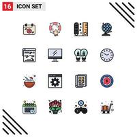 16 User Interface Flat Color Filled Line Pack of modern Signs and Symbols of album geography lifebuoy earth ruler Editable Creative Vector Design Elements