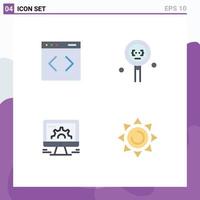 Group of 4 Flat Icons Signs and Symbols for content computer website development settings Editable Vector Design Elements