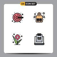 Pack of 4 creative Filledline Flat Colors of creative plant cafe kitchen spring Editable Vector Design Elements